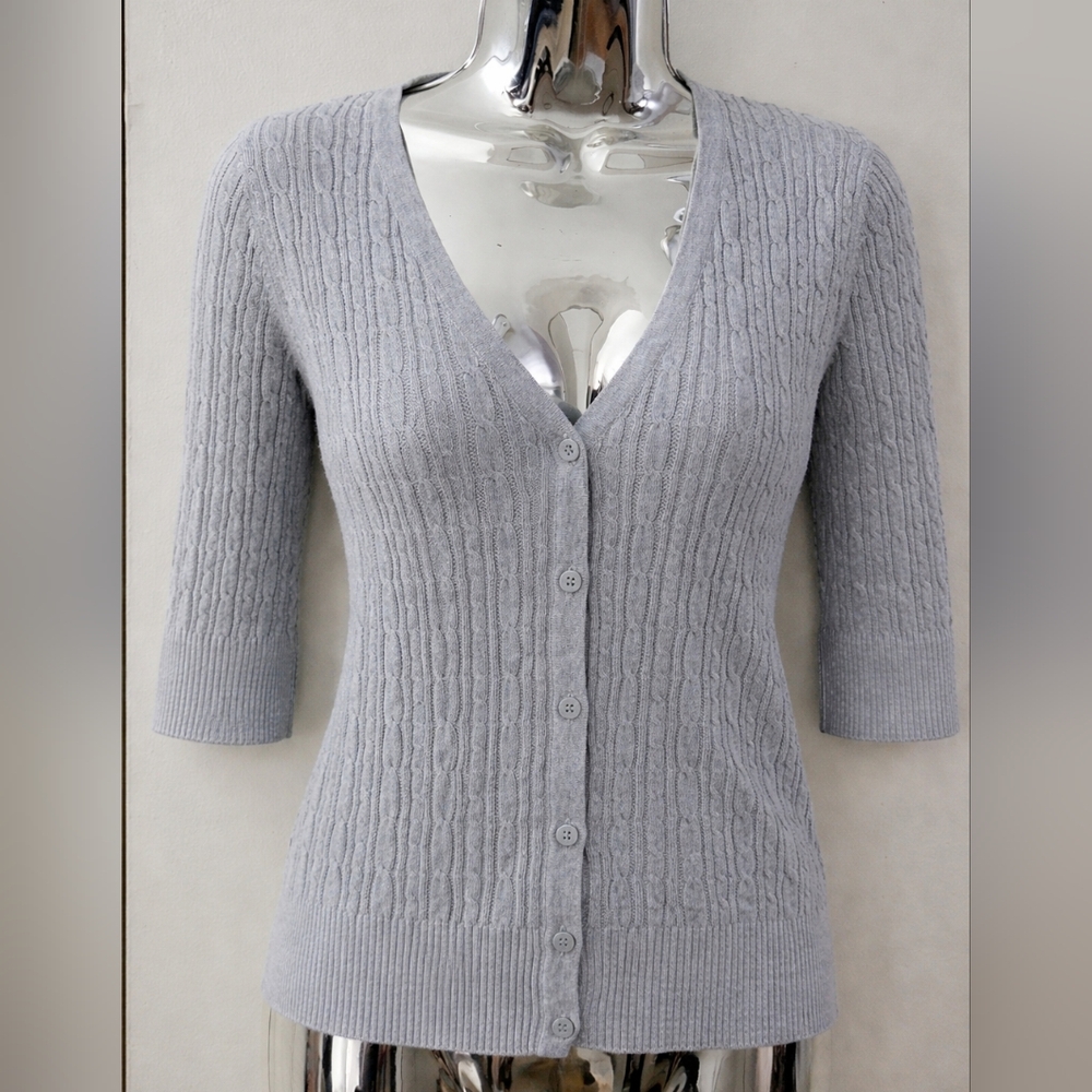 Alfred Sung Grey Cable Knit Cardigan 100% Cotton Size L
